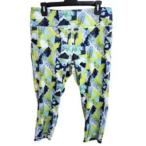 Pro Player Capri Workout Yoga Leggings Yellow, Green, White, Navy Print Size L